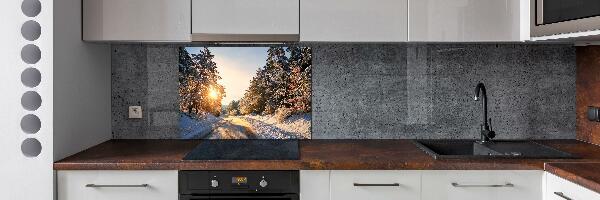 Cooker splashback Road in the forest in winter