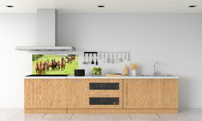 Glass splashback A herd of horses in the meadow