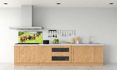 Glass splashback A herd of horses in the meadow