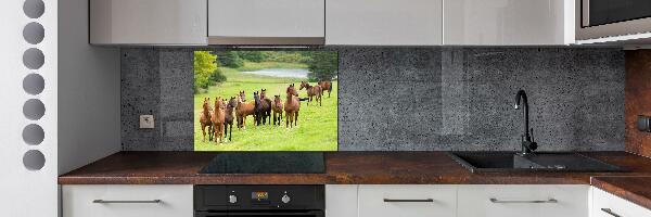 Glass splashback A herd of horses in the meadow