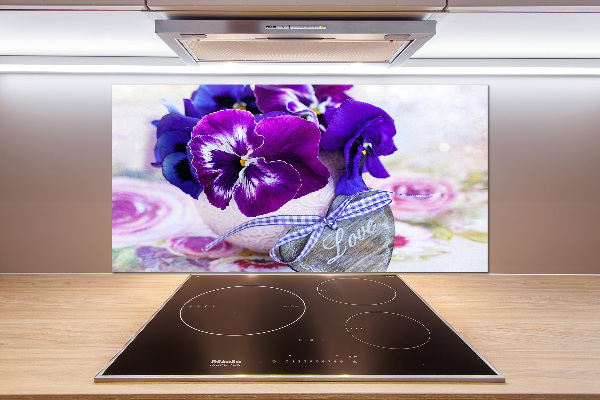 Kitchen splashback Purple pansies