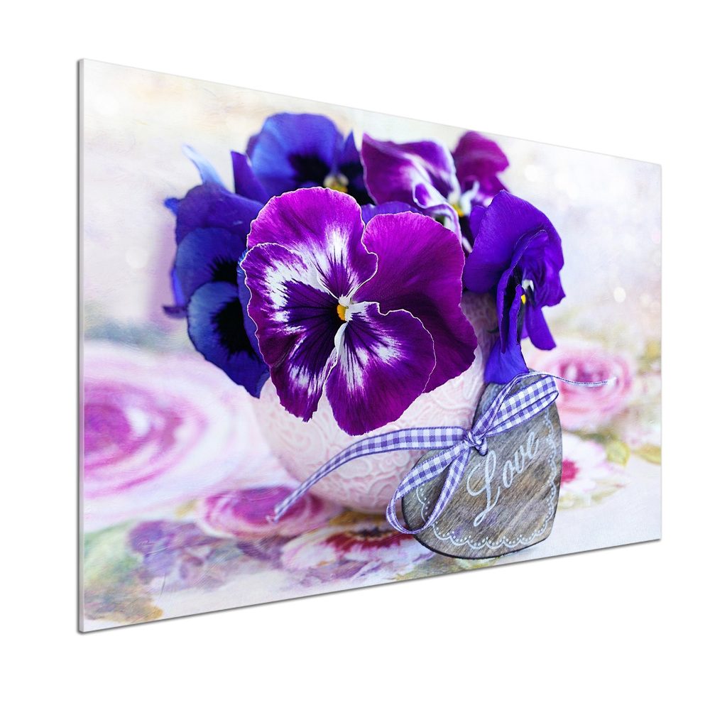 Kitchen splashback Purple pansies