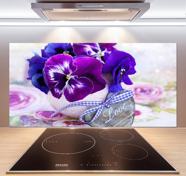 Kitchen splashback Purple pansies