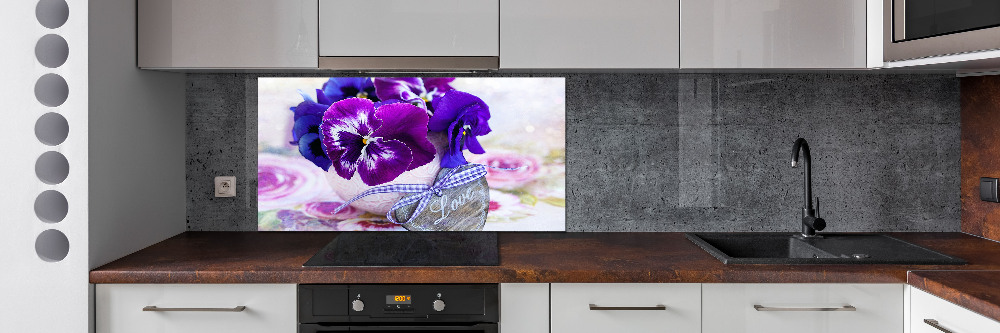 Kitchen splashback Purple pansies