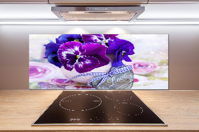 Kitchen splashback Purple pansies