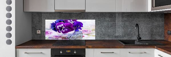 Kitchen splashback Purple pansies