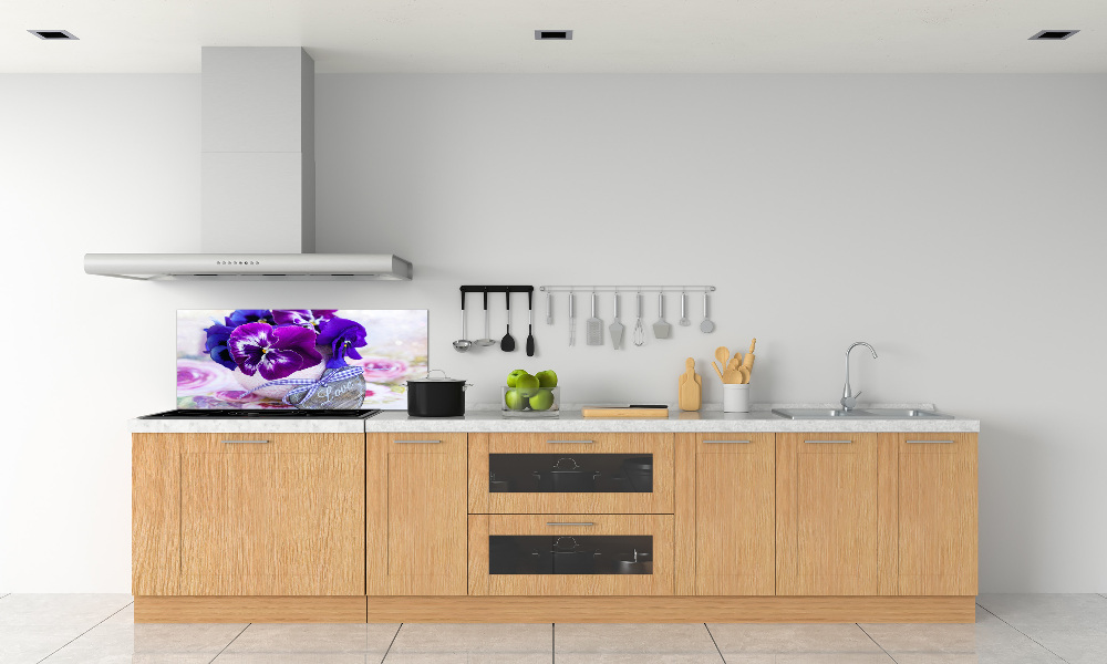 Kitchen splashback Purple pansies