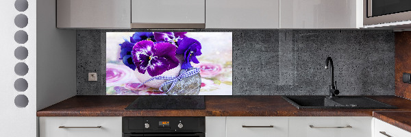 Kitchen splashback Purple pansies