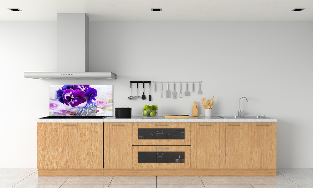 Kitchen splashback Purple pansies