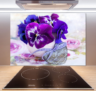 Kitchen splashback Purple pansies