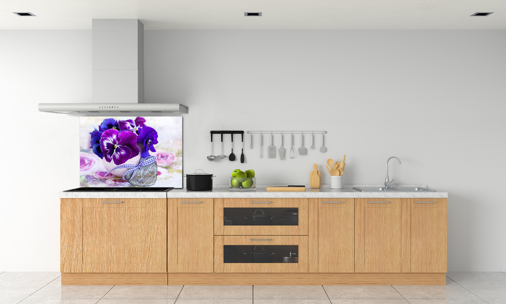 Kitchen splashback Purple pansies