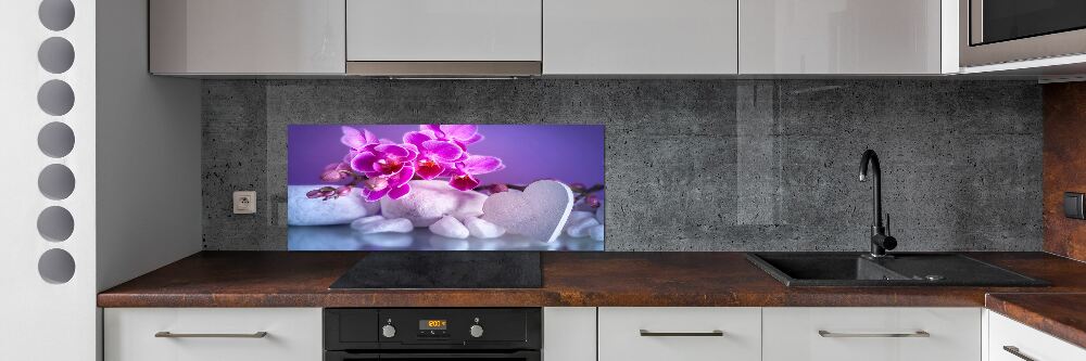 Cooker splashback Orchid and heart