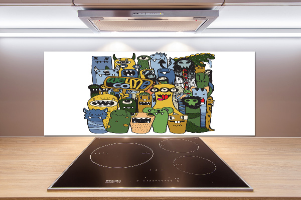 Glass splashback Crazy monsters