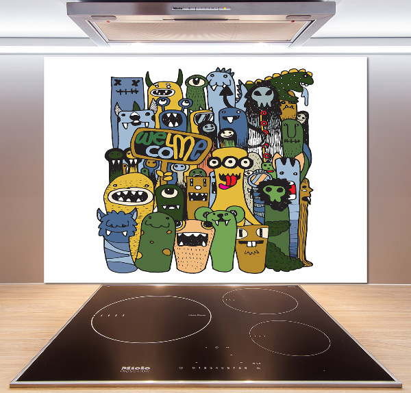 Glass splashback Crazy monsters