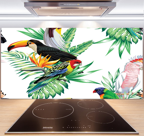 Glass splashback Tropical birds