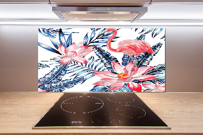 Kitchen splashback panel Flamingos and plants