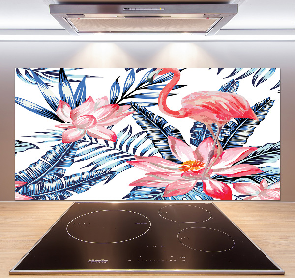 Kitchen splashback panel Flamingos and plants