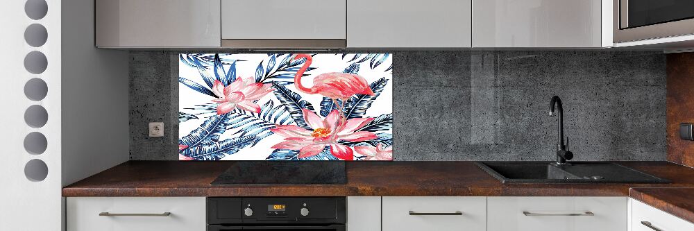 Kitchen splashback panel Flamingos and plants