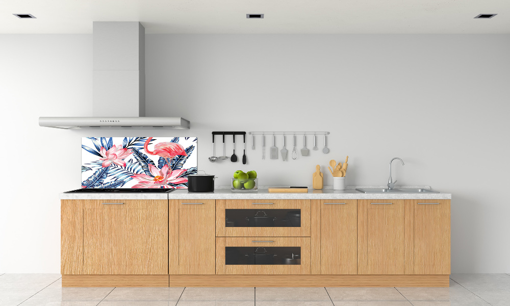 Kitchen splashback panel Flamingos and plants