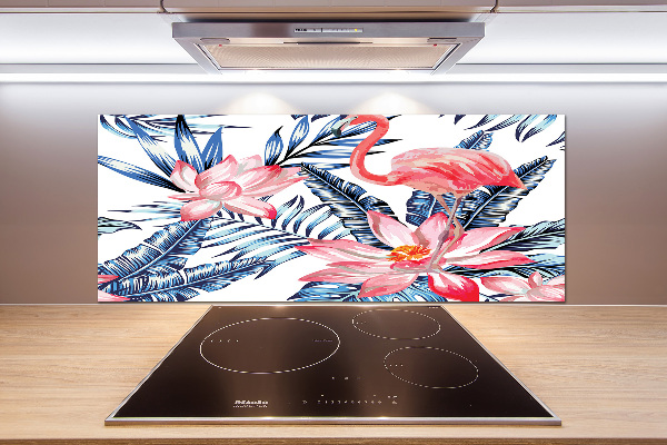 Kitchen splashback panel Flamingos and plants