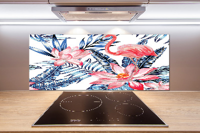 Kitchen splashback panel Flamingos and plants