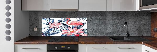 Kitchen splashback panel Flamingos and plants