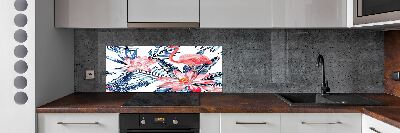 Kitchen splashback panel Flamingos and plants