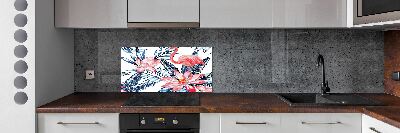 Kitchen splashback panel Flamingos and plants