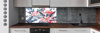 Kitchen splashback panel Flamingos and plants