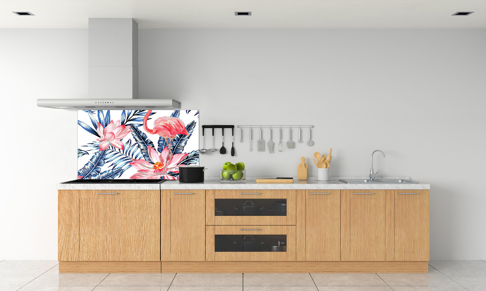 Kitchen splashback panel Flamingos and plants