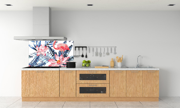 Kitchen splashback panel Flamingos and plants