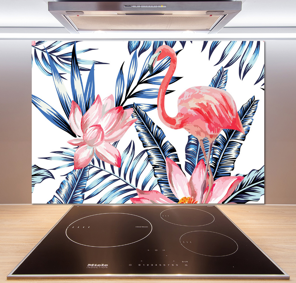 Kitchen splashback panel Flamingos and plants