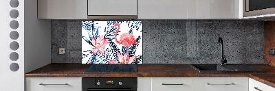 Kitchen splashback panel Flamingos and plants