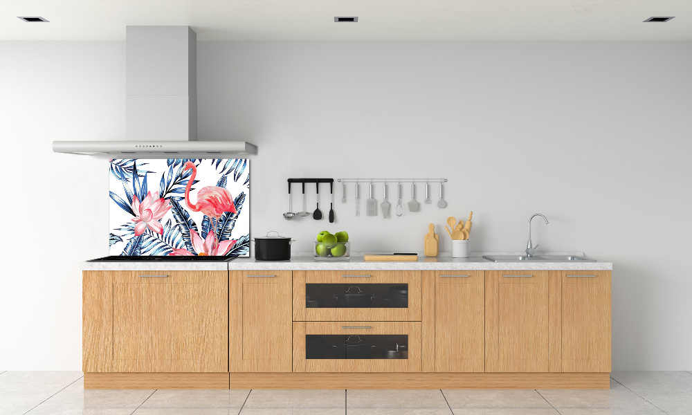 Kitchen splashback panel Flamingos and plants