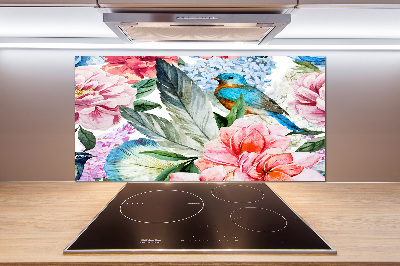 Splashback panel for kitchen Flowers and birds