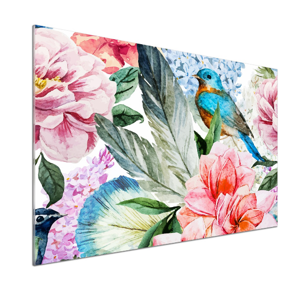 Splashback panel for kitchen Flowers and birds