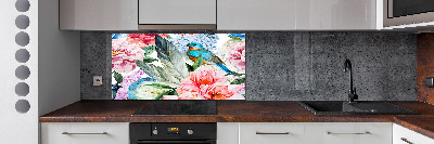 Splashback panel for kitchen Flowers and birds