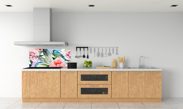 Splashback panel for kitchen Flowers and birds