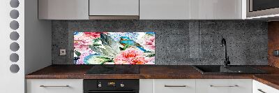 Splashback panel for kitchen Flowers and birds