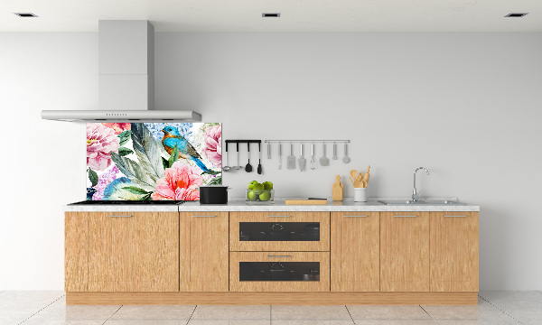 Splashback panel for kitchen Flowers and birds