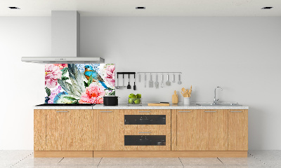 Splashback panel for kitchen Flowers and birds