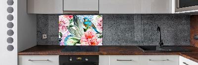 Splashback panel for kitchen Flowers and birds