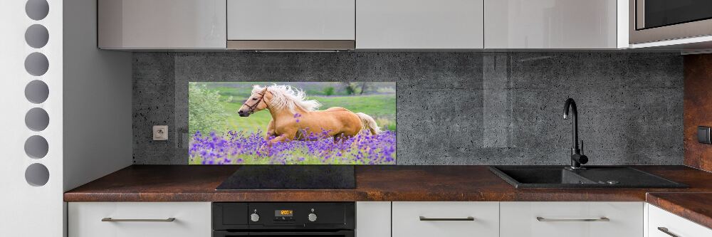 Kitchen splashback Horse in the field of lavender