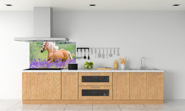 Kitchen splashback Horse in the field of lavender