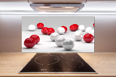 Cooker splashback Red and white balls