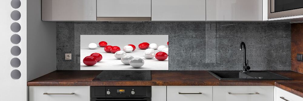 Cooker splashback Red and white balls