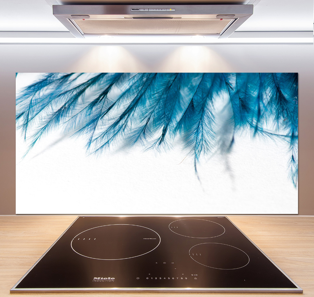 Splashback panel for kitchen Blue feathers