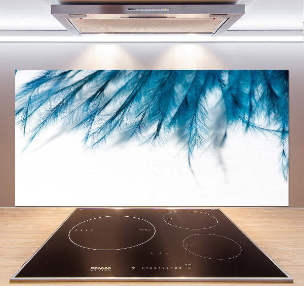 Splashback panel for kitchen Blue feathers