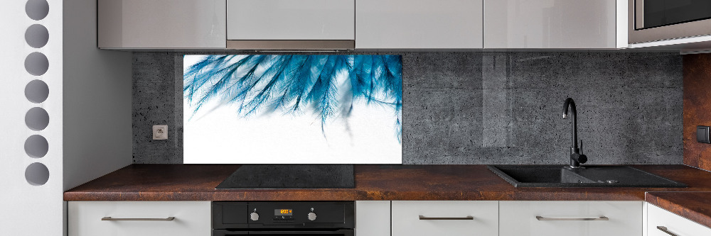 Splashback panel for kitchen Blue feathers