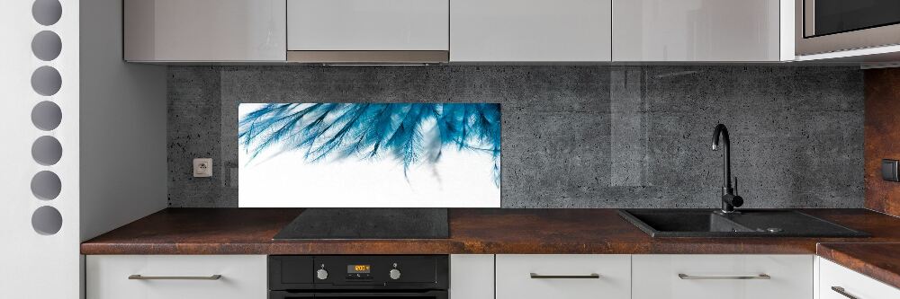 Splashback panel for kitchen Blue feathers